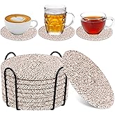 Mckanti 8 Pack Drink Coasters with Holder, Absorbent Coasters for Coffee Table, Minimalist Cotton Woven Coaster Set for Home Decor Tabletop Protection Suitable for Kinds of Cups, 4.3 Inches.