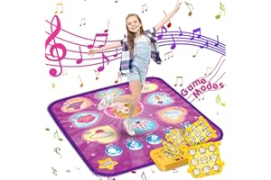 Hollyhi 9 Mode Dance Mat, Dance Game Toys for 3 4 5 6 7 8 Year Old Girls, Electronic Play Mat with 5 Game Cards, LED Lights and Adjustable Volume, 4 5 Year Old Girl Birthday Gifts for Kids