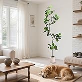 Artificial Fiddle Leaf Fig Tree with White Planter, 6ft Tall Fake Tree with Natural Wood Trunk for Home Decor, Faux Ficus Tree Indoor Outdoor Fake Plants for Home Office Living Room, I-Fig-6ft-white