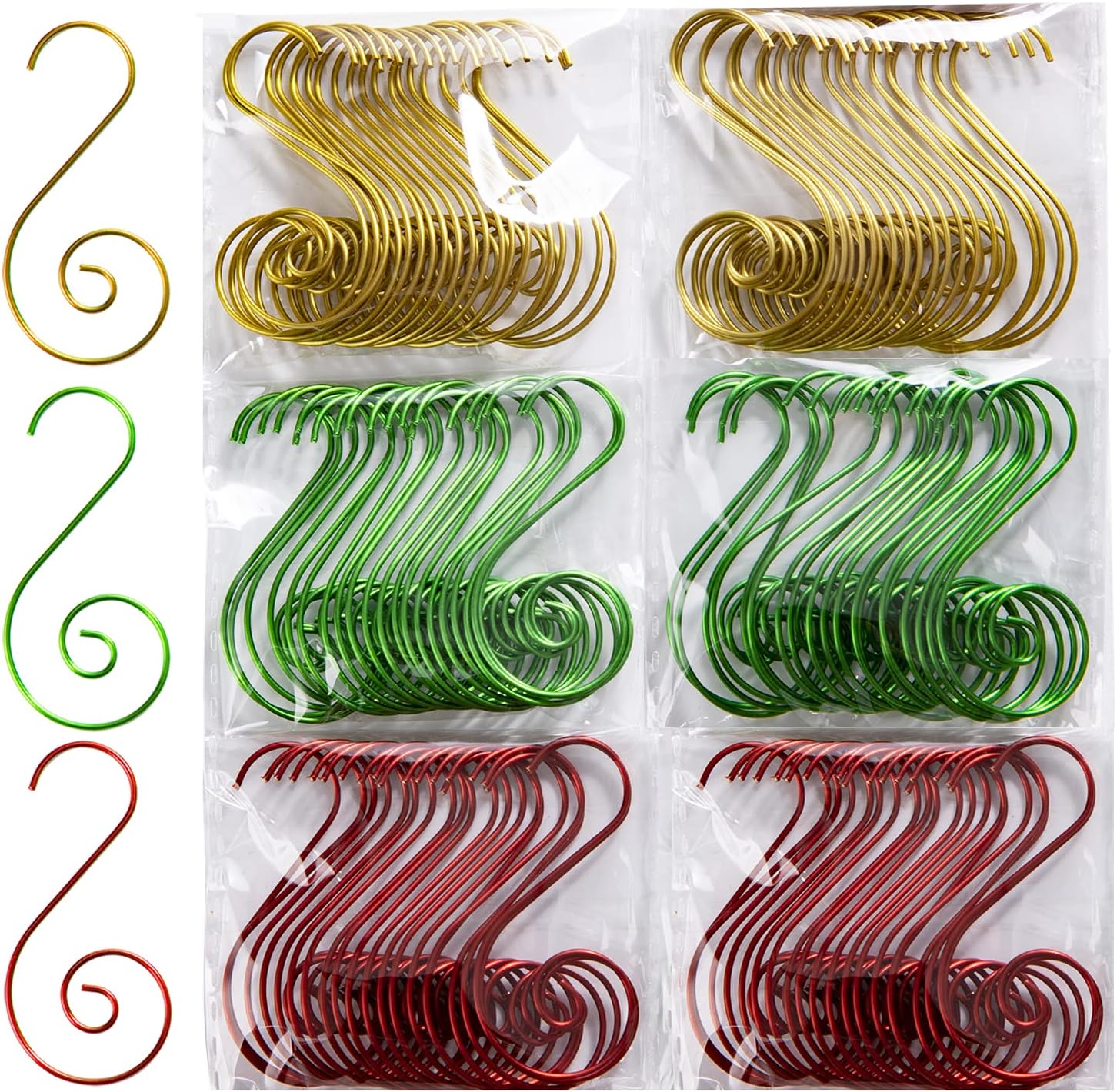 Ornament Hooks - Photway Christmas Hooks for Ornaments, 120 pcs Metal Wire S-Shaped Hangers for Xmas Tree Party Balls Decoration （Red,Green,Gold