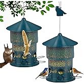Outdoor Hanging Bird Feeder Squirrel Proof, 6 Feeding Ports with 360°Chew Proof Metal Guard, Ideal for Cardinals Finches Chickadees and Wild Birds,All Weather Metal Bird Feeder