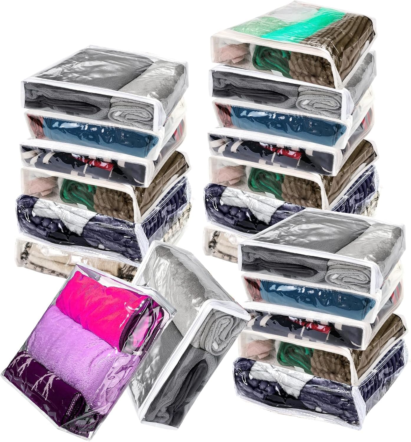 20 Pcs Clear Vinyl Zippered Sweater Storage Bags with Zipper Plastic Organizer,26 x 26 x 6 cm Storage for Clothing Blankets Sheet Linen Bed Cube Organizer
