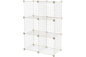 Amazon Basics 6 Cube Wire Grid Stackable Storage Shelves, 12.6 x 26 x 38 inches, White