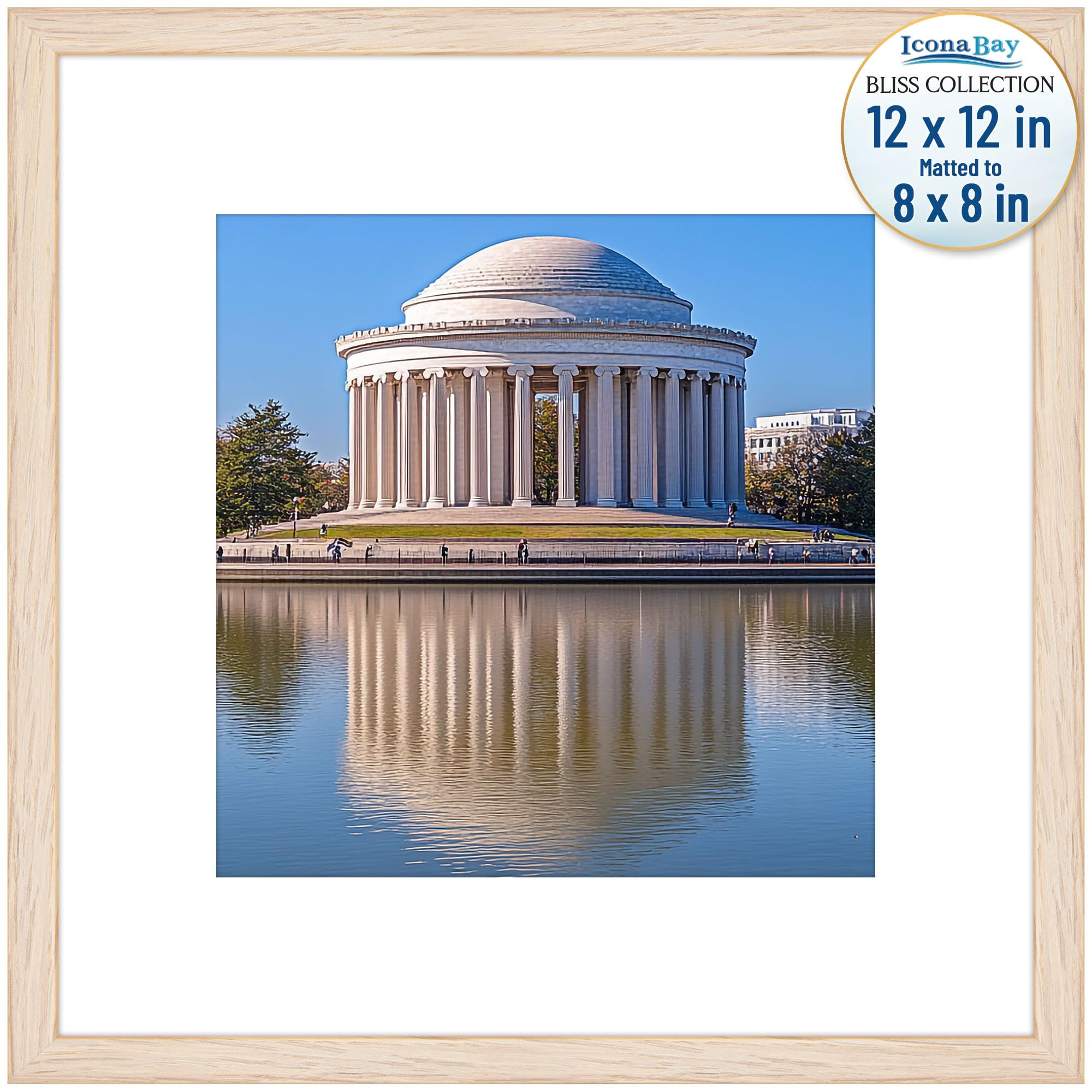 Photo 1 of Icona Bay - 12x12 Light Oak Picture Frame with Removable Mat to 8x8 Photo - Modern Style Engineered Wood Poster Frame - Wall Mount Only - Bliss Collection