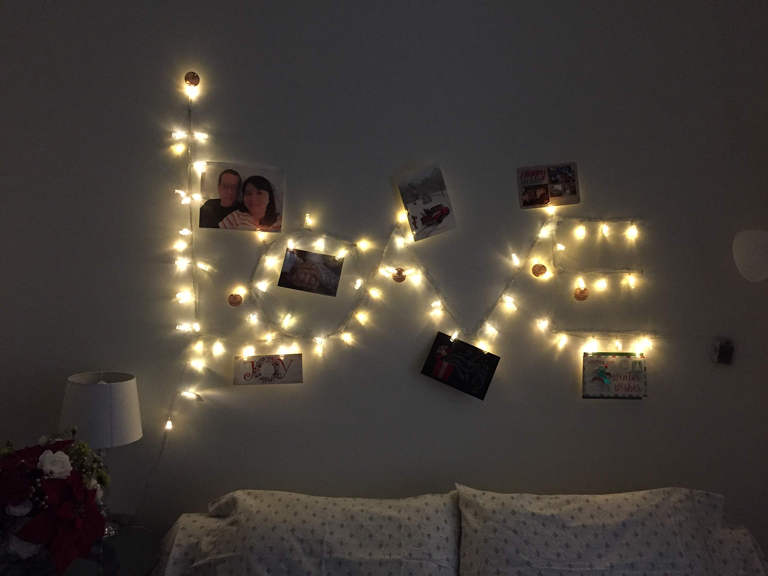 VNSG 40 LED Photo Clip String Lights for Bedroom Wall Decor┃Battery or Adapter┃Fairy Lights to Hang Pictures Christmas Cards, Wedding Photos┃20ft Soft White┃Photo Lights with Clips for Picture Hanging