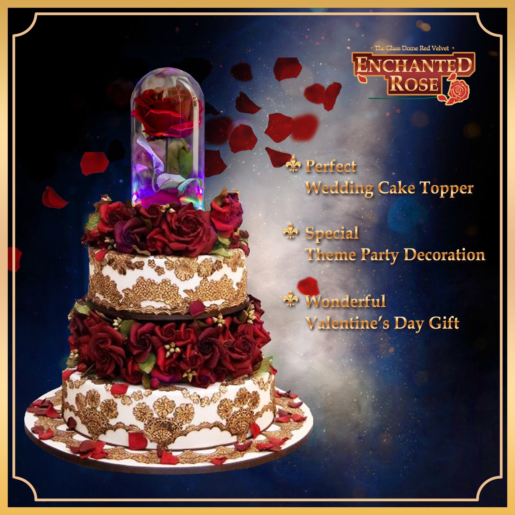 La Bella y la Bestia Red Velvet Rose Lámpara LED de Colores en cúpula de Cristal, Regalo romántico para Mujeres y niñas, diseño de película, Regalos de Fiesta, decoración de Boda