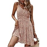 SweatyRocks Women's Boho Floral Print Spaghetti Strap Cami Dress Casual Flare Short Dresses
