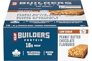 CLIF BUILDERS Low Sugar Protein Bars, 12 pack of 56g bars, 16g Protein, 5g Sugar, No Artificial Sweeteners, Peanut Butter Cho