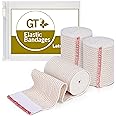 Premium Elastic Bandage Wrap (3" 3 Pack) - Hook & Loop Fasteners at Both Ends - Latex Free Hypoallergenic Compression Roll - Reusable Bandages for Waist, Legs, Elbow & Knee Wrap