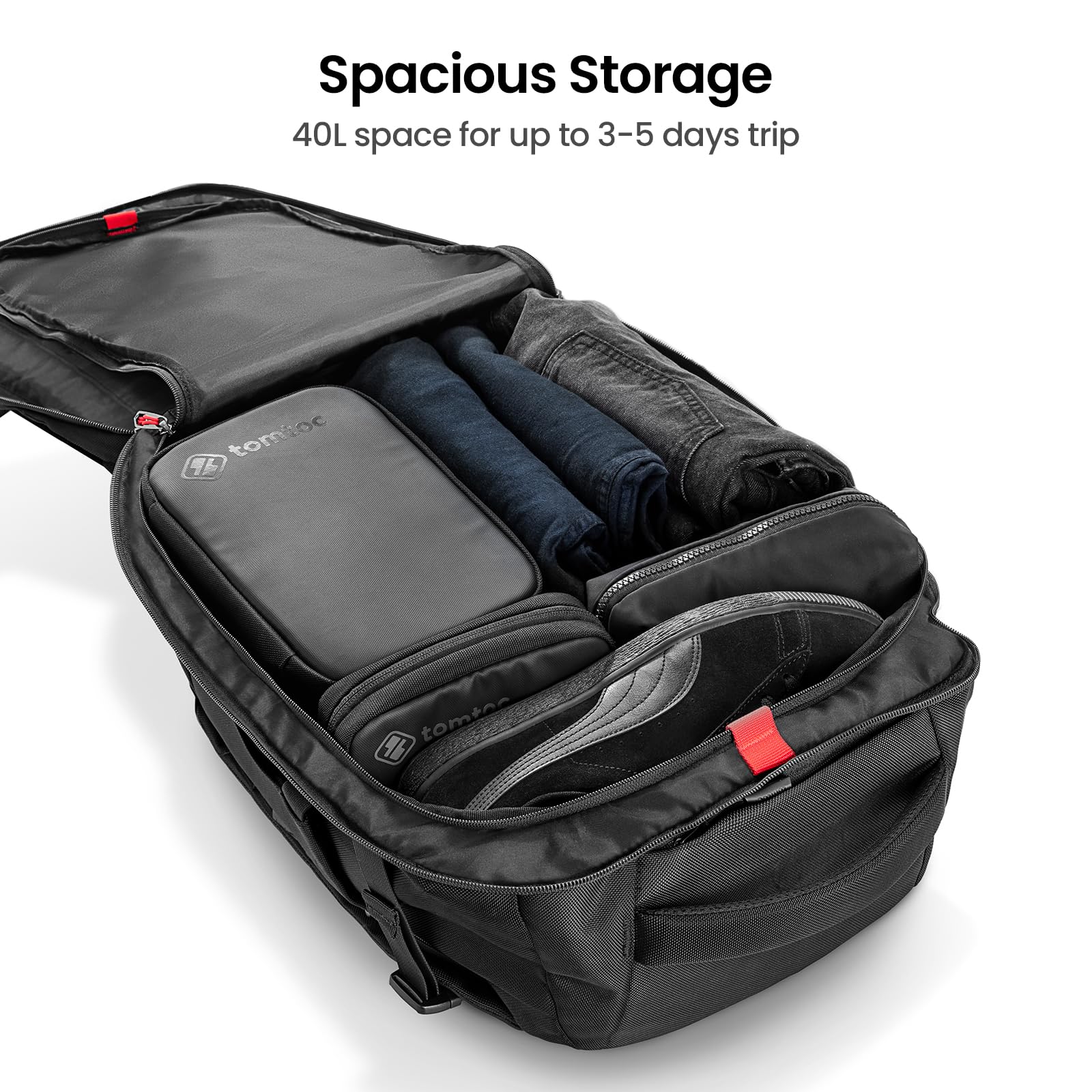 tomtoc Travel Backpack 40L, TSA Friendly Flight Approved Carry-on Luggage Hand Water-resistant Lightweight Business Rucksack, Durable Large Weekender Bag Daypack Fits 17.3 Inch Laptop, PFAS Free