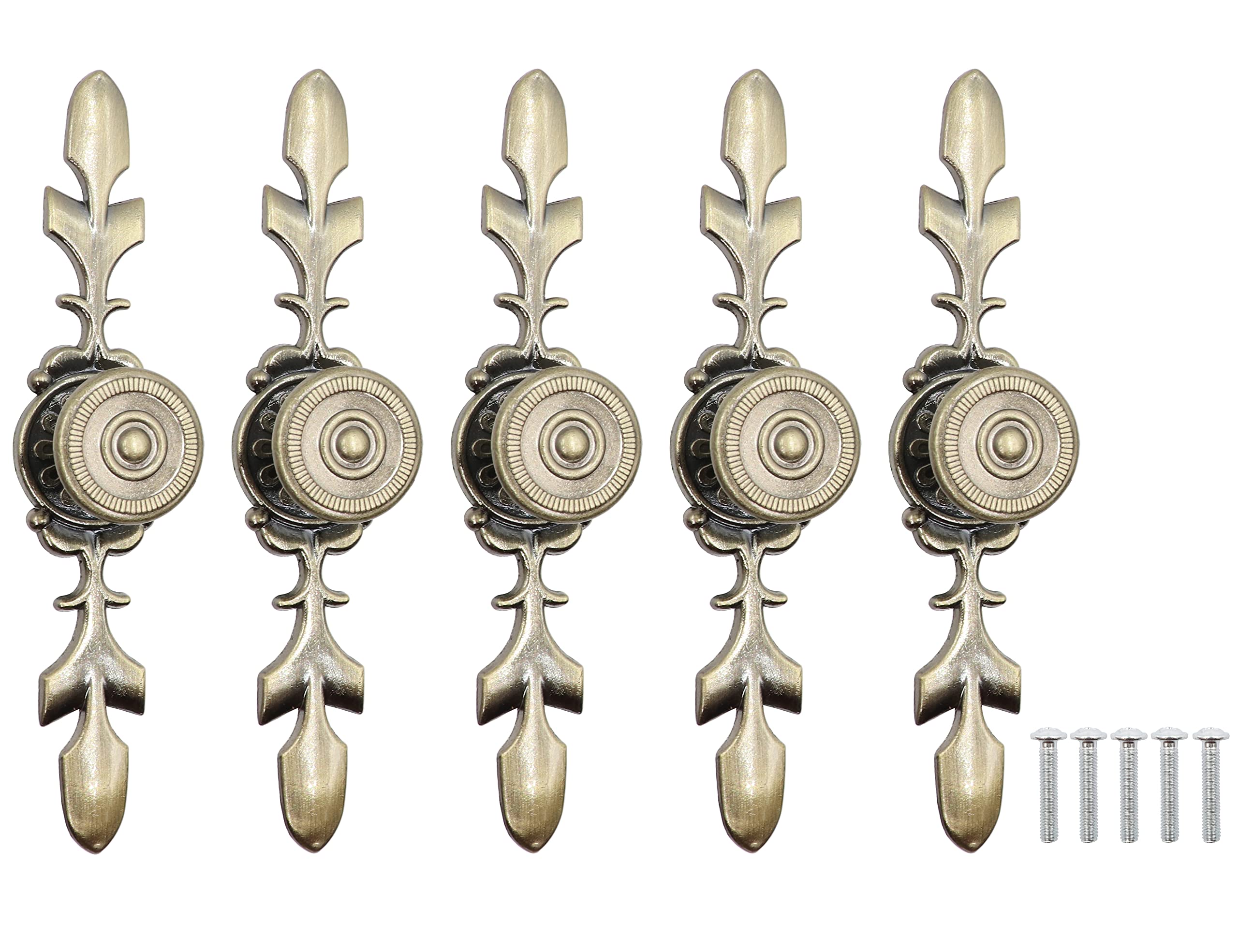 Photo 1 of LBY 5pcs Cabinet Knobs Pulls Handles, Vintage Style Door Knob Back Plate Pull Handle, with Screws, Wardrobe Door Furniture Pulls (Dia. 22mm/.87'') Zinc Alloy Green Bronze