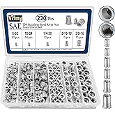 Vifmy SAE Rivet Nut Assortment Kit(220 Pcs),#8-32#10-24 1/4"-20 5/16"-18 3/8"-16 304 Stainless Steel Flat Head Rivnut Set,Riv