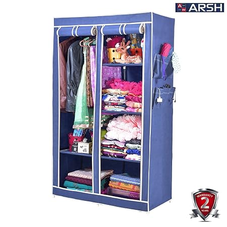 Arsh Portable And Collapsible Wardrobe Metal Frame 6 Racks Closet, Aw06, Blue With High Capacity Up To 70Kgs