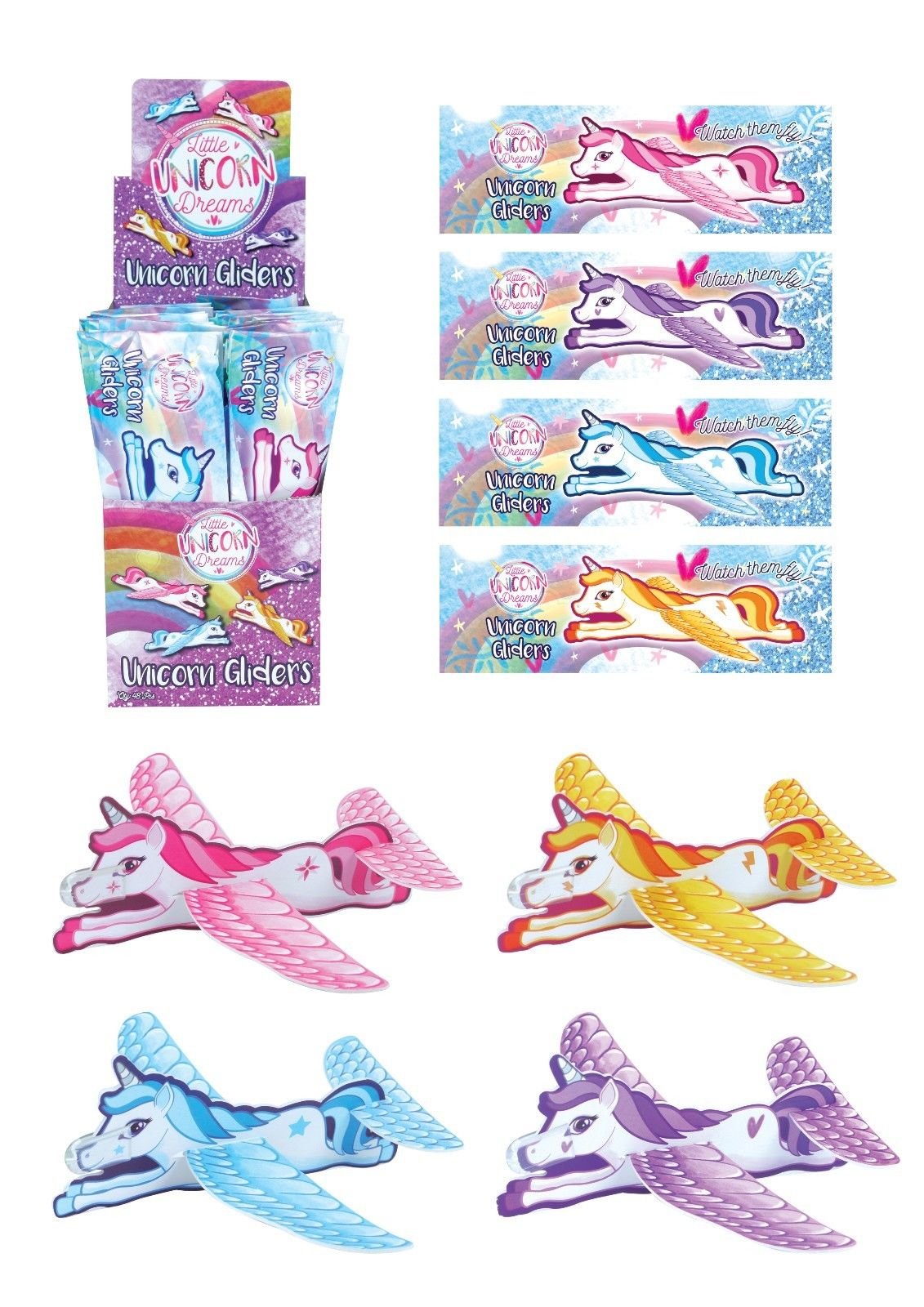 Lizzy Deluxe Flying Gliders Kids Birthday Party Bag Favours Pinata Filler Pony Toy UK (Pack of 6, Unicorn)