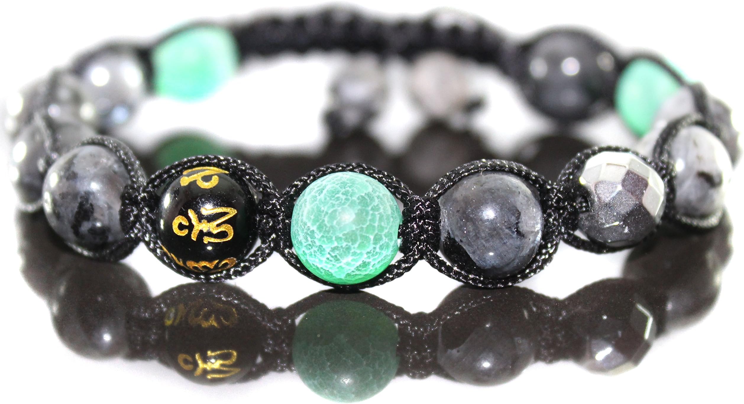 Mens Energie Alien Green Good Luck Tibetan Mantra Natural Stone Bracelet For Men Adjustable