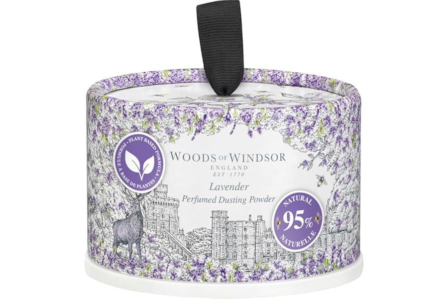Woods of Windsor Lavender Perfumed Talcum Powder, Floral Dusting Powder with Body Puff, Scented Powder for Women to Help with Odor Control and Chafing, Lavender Scent 0.22 lbs