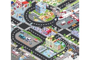 HOUKIPER Kids Carpet Playmat Rug, Felt Cloth Fire-Themed Game Playmat Foldable Non Slip Kids Rug for Playroom, Kids Play Mat City Map for Kids Room Bedroom Nursery Room, 70×80CM