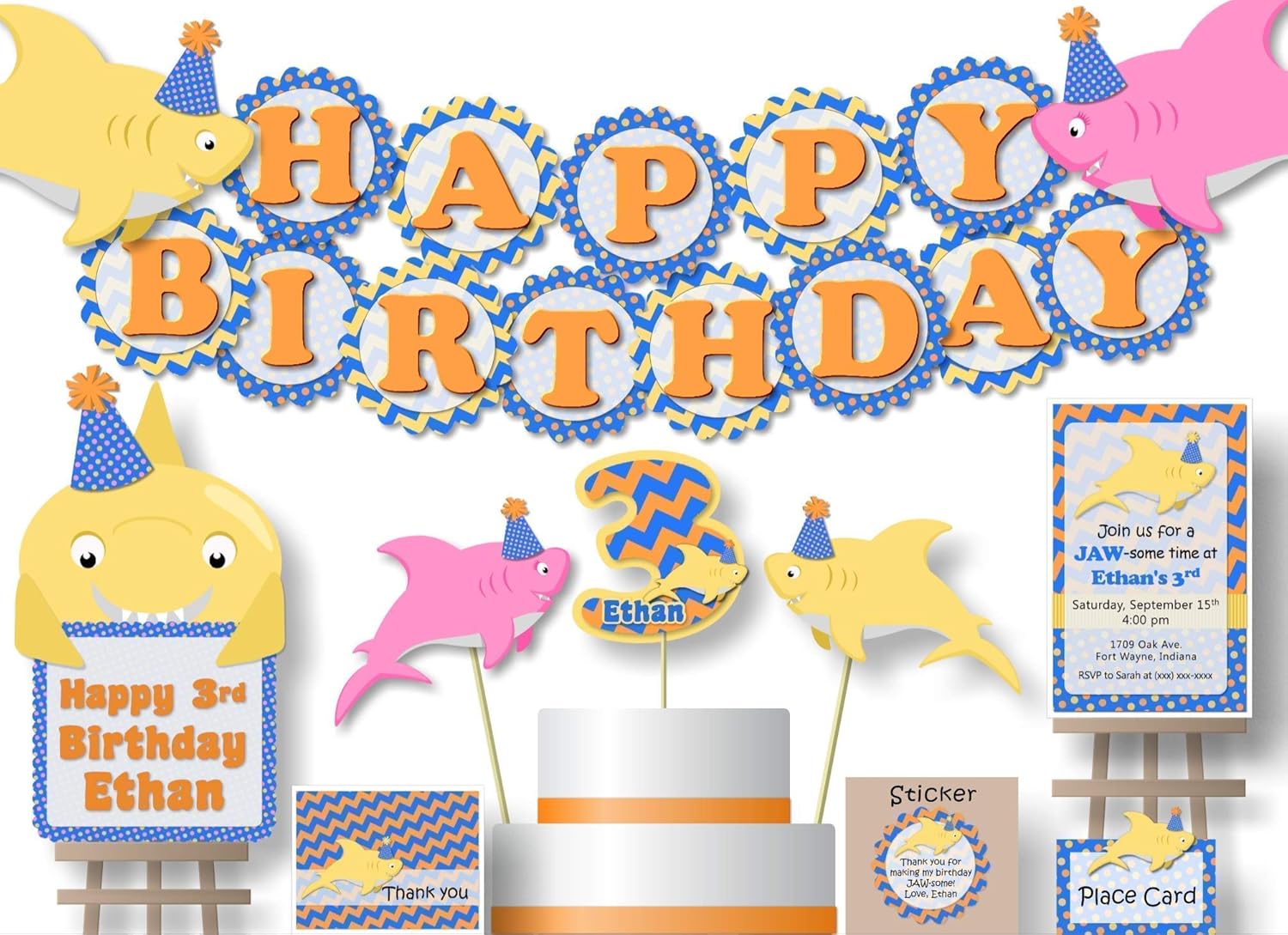 Amazon Com Personalized Baby Shark Birthday Party Decorations Or