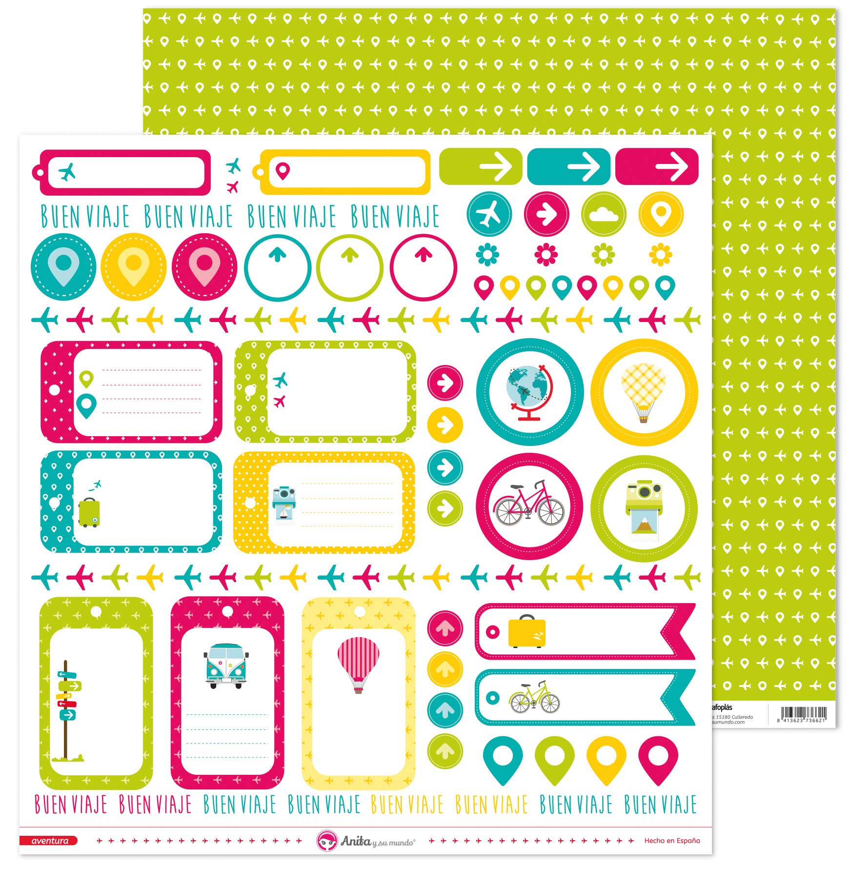 Anita and Su Mundo Adventure Collection Scrapbooking Papers, Paper, Labels, 12" x 12"