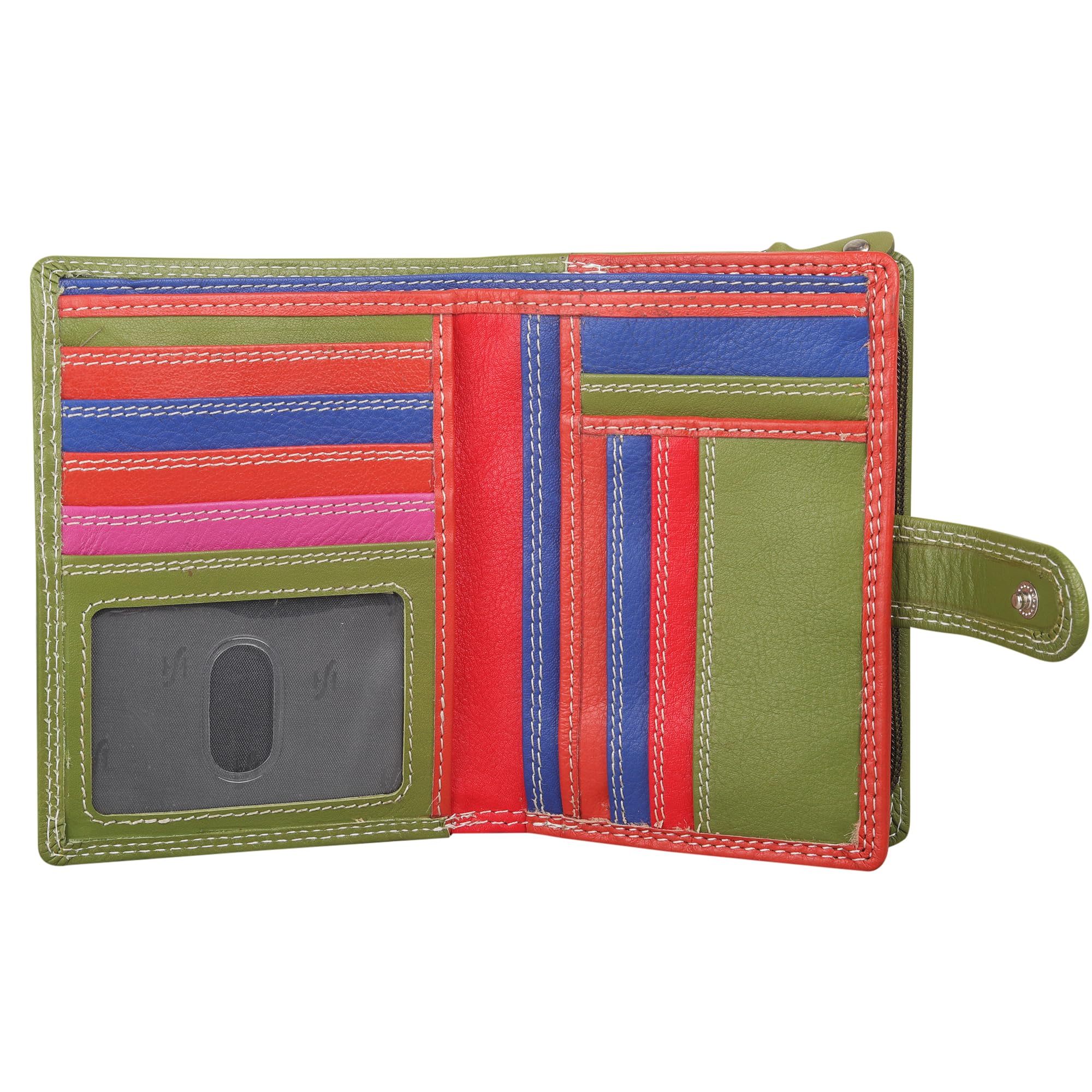 STARHIDE Multicoloured Womens Purse, RFID Blocking Compact Wallet with Extra Card Capacity, Soft Genuine Leather Medium Purse with Zip Around Coin Pocket 5535 (Green/Multi) — image 1