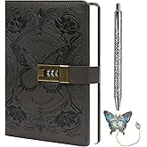 TIEFOSSI Diary with Lock for Women Girls, Lined Locked Journal, Butterfly Journal Notebook with Pen and Bookmark, A5 Refillable Locking Journals for Writing, 224 Numbered Pages