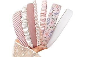DOXISHRUKY Headbands for Women Girls, 7pc Set - Non Slip Floral Padded Headbands Cute Pearl Headband for Girls Vintage Wide Headband
