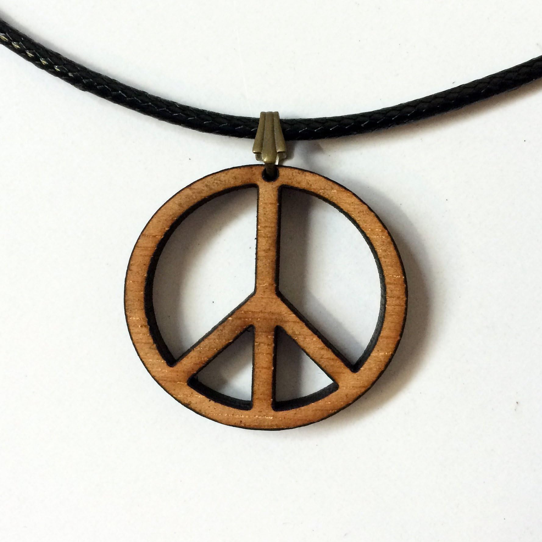 Peace Symbol Necklace Wooden Pendant Sign