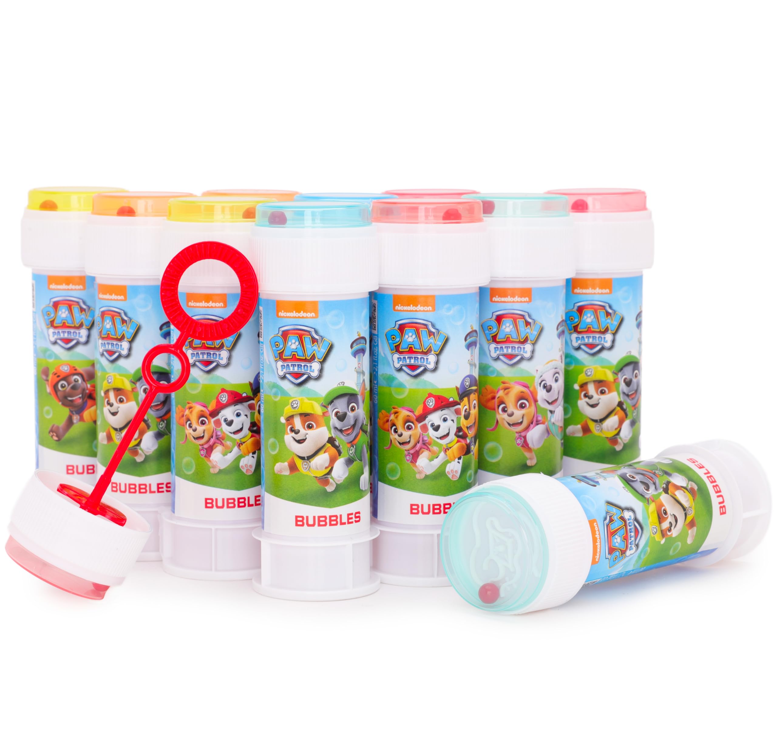Toyland® Pack of 12 Paw Patrol Bubbles With Wands, 60ml Solution & Novelty Maze Lid - Pocket Money & Party Bag Toys