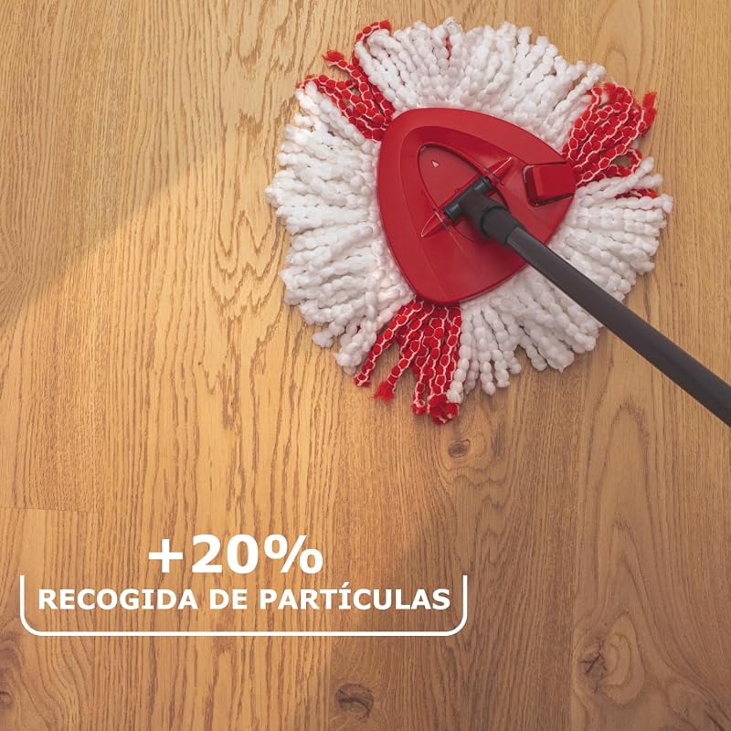 Vileda turbo - conjunto esfregona com haste telescópica, balde espremedor rotativo e recarga microfibra, inclui 1 recarga adicional, cor preta e vermelha, formato caixa