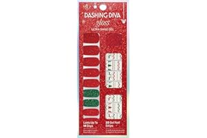 Dashing Diva Gloss Nail Strips - Knit to Last - UV Free, Chip Resistant, Long Lasting Gel Nail Stickers - 3-Piece Holiday Manicure Set - Contains 32 Wraps, 1 Prep Pad, 1 File