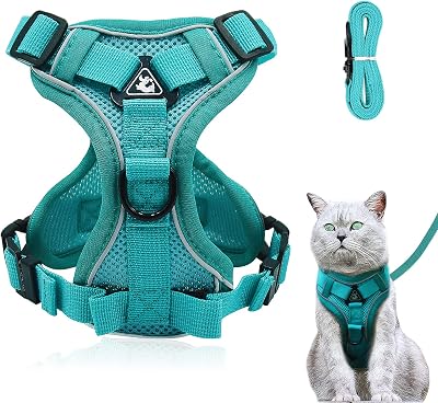 Grantop Cat Harness and Lead Set Adjustable Reflective Lake Blue M