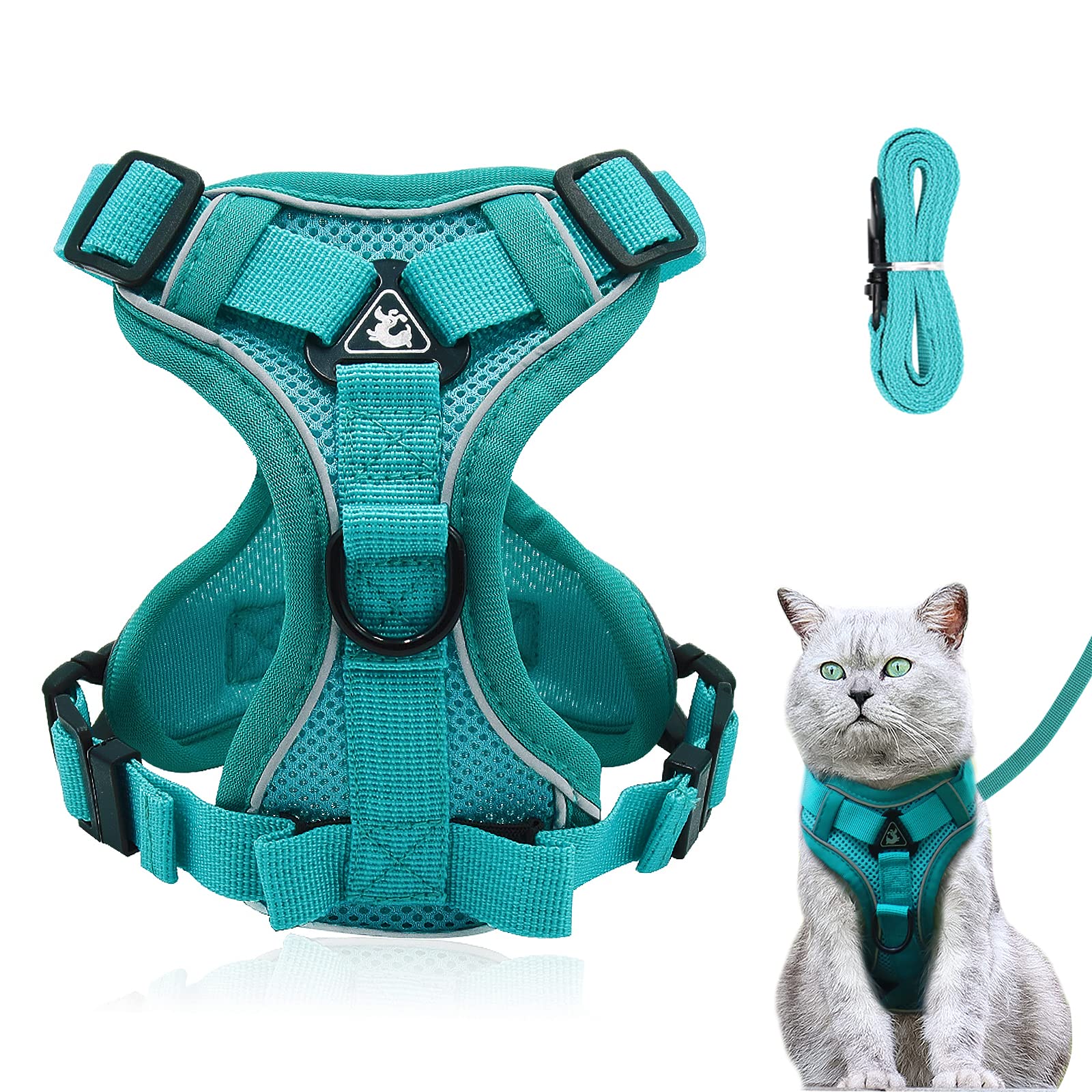 Cat Harness and Lead Set, Adjustable Kitten Harness and Lead Set with Reflective Strips Escape-Proof, Cat Vest Harness with Leash Sets for Cats Dogs Pets Walking (Lake blue, S) — image 1