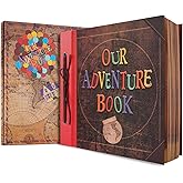 Big Size 12x12 Inch 60 Pages Scrapbook Photo Album,Our Adventure Book 3D Retro Embossed Letter Hard Cover Movie Up Travel Journal Memory Book For Couples,For Best Friend Gift