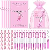 Ferreve 192 pcs Breast Cancer Awareness Items Bulk Pink Cancer Patients Survivor Gifts Include Pink Ribbon Pens Pins Bracelets Organza Bags Cancer Survivor Campaign Supplies for Theme Charity Event