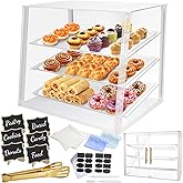 3 Tray Acrylic Bakery Display Case Countertop with Magnetic Rear Doors | Acrylic Pastry Display Case for Desserts, Cookies, Bread &amp; Baked Goods with Removable Trays &amp; Gold Accents (21"x16"x17")