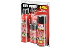 Nose Jammer Hunting Gear - 4-Pack Scent Eliminator Kit with Field Spray, Deodorant, Wipes, Shampoo/Body Wash for Deer