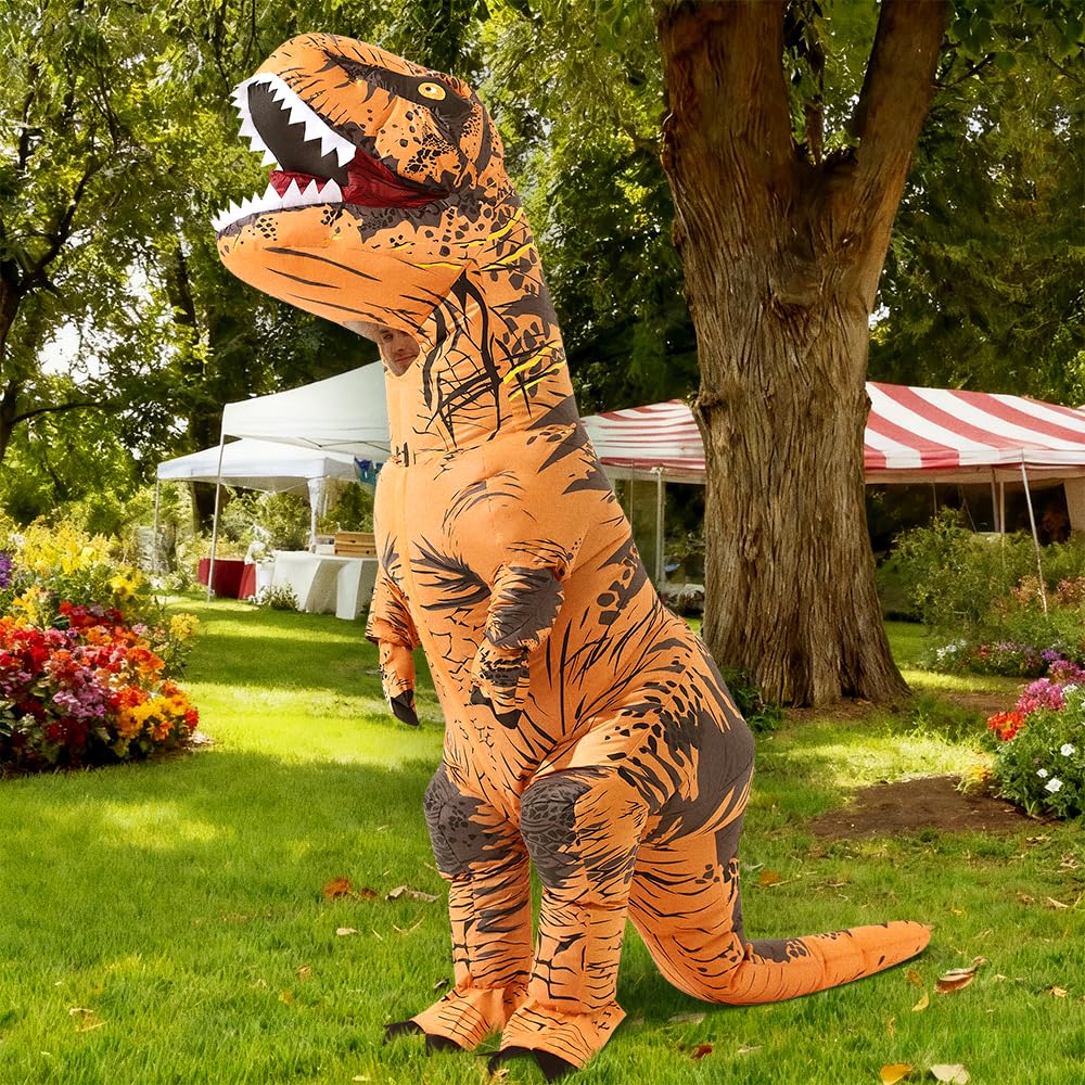 Halloween Inflatable Dinosaur Costume Adult Fancy Dinosaur Suit Blow up Trex Costume Full Body Dino Costume For Halloween Cosplay Party(brown)