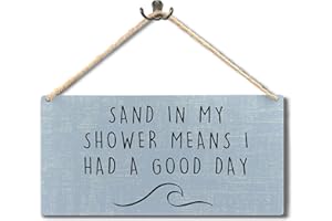 Ryeolo Beachy Room Decor Aesthetic, Sand in My Shower Means I Had a Good Day Wood Signs Wall Hanging, Summer Decorations for Home, Coastal Room Wall Decor, 11.8x5.9 Inch Wall Pediments