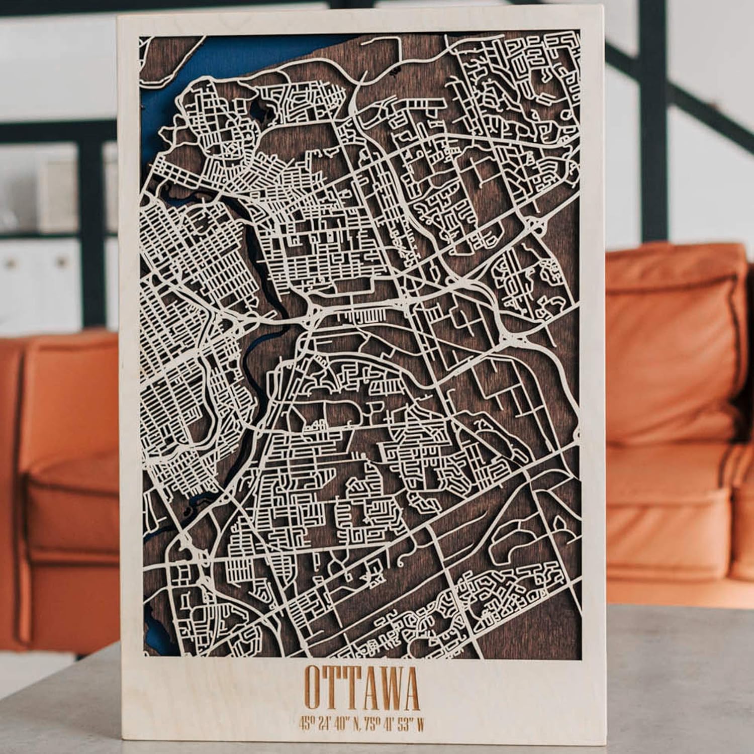 Canada Ottawa City Map Wall Art Framed Poster Map of Ottawa Wooden