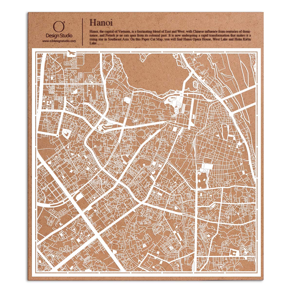 Hanoi Paper Cut Map by O3 Design Studio White 30x30 cm Paper Art — image 1