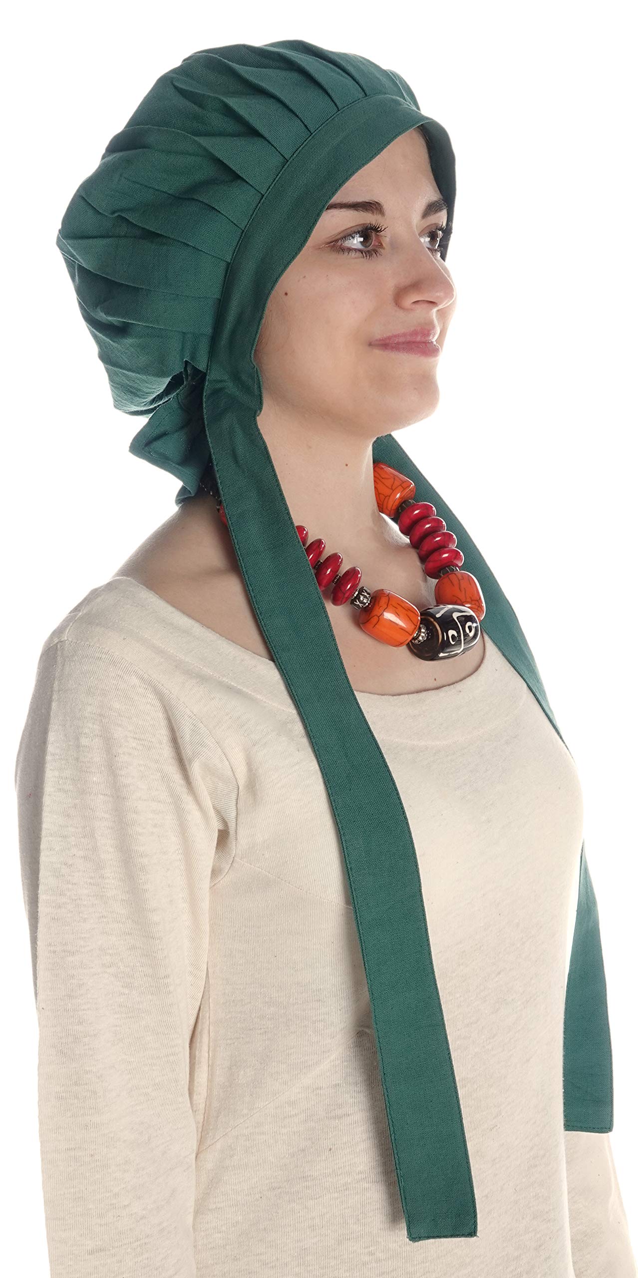 HEMAD Lady Bonnet with tie Green Pure Cotton