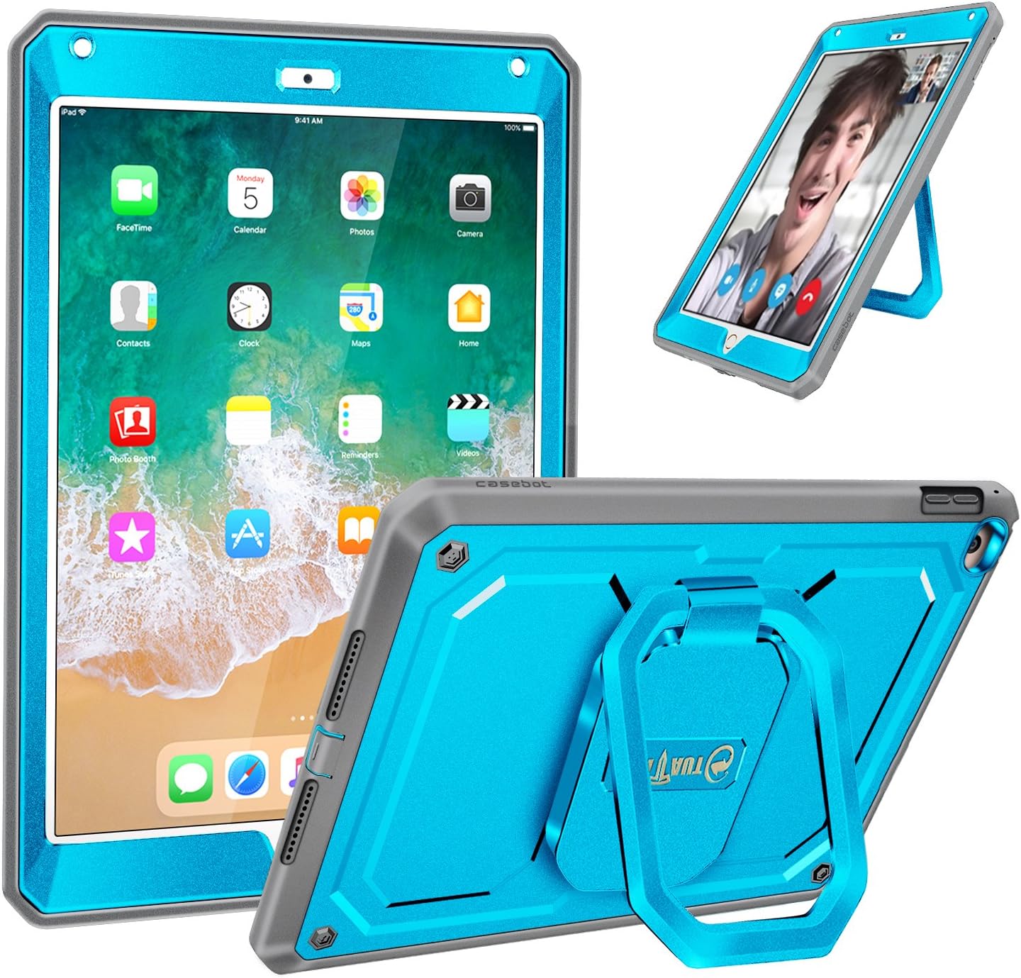 Fintie Case for iPad 9.7 Inch 2018/2017 - [Tuatara Magic Ring] 360 Rotating Multi-Functional Grip Stand Shockproof Fully-Body Rugged Cover with Built-in Screen Protector, Also Fit iPad Air 2, Blue