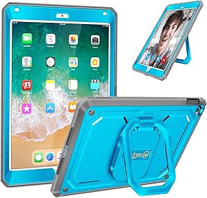 Fintie Case for iPad 9.7 Inch 2018/2017 - [Tuatara Magic Ring] 360 Rotating Multi-Functional Grip Stand Shockproof Fully-Body Rugged Cover with Built-in Screen Protector, Also Fit iPad Air 2, Blue