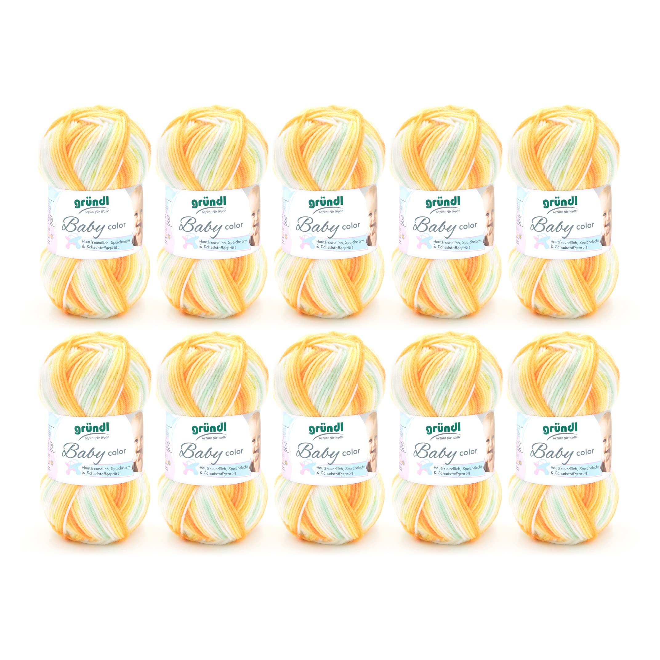 Gründl 3457 Baby Color Wool, 70% polyester 30% Cotton, Multi-coloured, 35 x 32 x 8 cm Orange (Pack of 10)