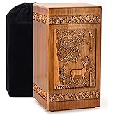 Handmade Wooden Urn for Human Ashes, Urns for Adults Male Female 250 lbs, Engraved Burial Cremation Urns for Ashes Men Women(Deer)