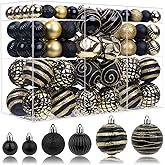 100 Pack Black and Gold Christmas Ball Ornaments Set, Hand-Painted Shatterproof Hanging Decorations, Assorted Baubles Bulk for Xmas Tree Wreath, Winter Holiday Home Party Decor