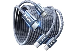 LISEN USB C Cable 240W - [6.6ft 2Pack] Nylon Braided Type C Cable Fast Charge PD3.1 USBC Fast Charging Data Cord for iPhone 1