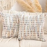 LUOYEHK Boho Throw Pillow Covers 20x20 Inch Set of 2 Chenille Tufted Pillowcase Farmhouse Neutral Cushion Covers for Couch Sofa Bed Living Room, Orange White