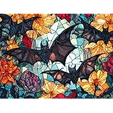Ginfonr DIY 5D Diamond Art Kits for Adults, Bat Diamond Painting for Adults, Diamond Art Glass Art Full Drill, Diamond Art Kits Embroidery Rhinestone Craft for Home Wall Decor 12 * 16 Inch