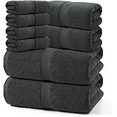 REDKISS Luxury 8 Piece Bath Towel Sets, 2 Bath Sheets (35x70 in), 2 Hand, 4 Washcloths, 100% Cotton Super Absorbent & Quick-Dry Shower Towel for Bathroom Spa Gym Hotel Yoga - Grey